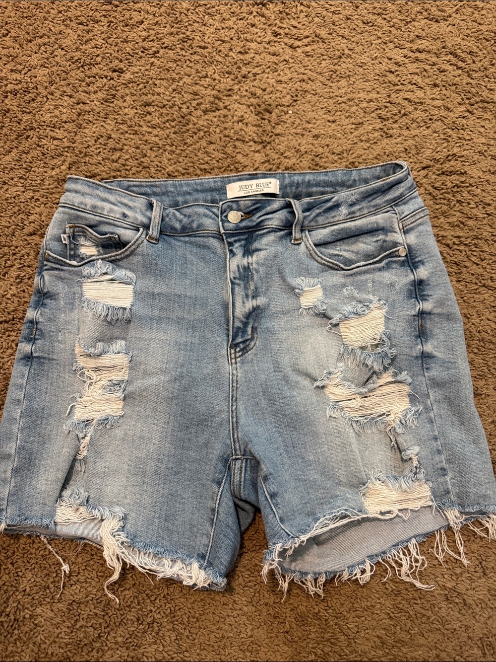 Judy Blue Light Wash Distressed Frayed Hem Denim Shorts